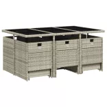 11 részes világosszürke polyrattan kerti ülőgarnitúra párnákkal