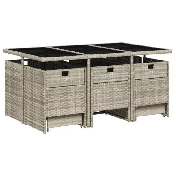 11 részes világosszürke polyrattan kerti ülőgarnitúra párnákkal