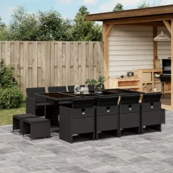   13 részes fekete polyrattan kerti ülőgarnitúra párnákkal