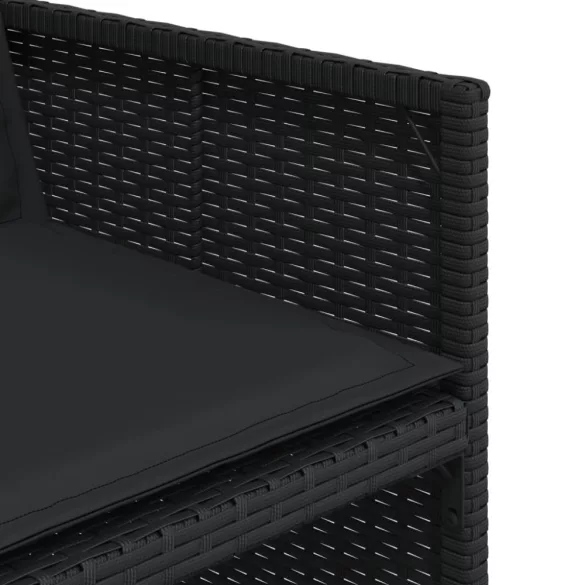 9 részes fekete polyrattan kerti étkezőgarnitúra párnákkal