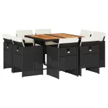 9 részes fekete polyrattan kerti étkezőgarnitúra párnákkal