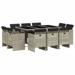 11 részes világosszürke polyrattan kerti ülőgarnitúra párnákkal