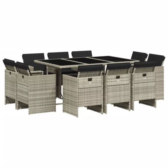 11 részes világosszürke polyrattan kerti ülőgarnitúra párnákkal