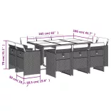 11 részes világosszürke polyrattan kerti ülőgarnitúra párnákkal