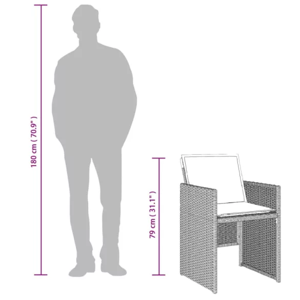 11 részes világosszürke polyrattan kerti ülőgarnitúra párnákkal
