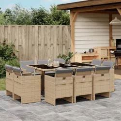   11részes vegyes bézs polyrattan kerti étkezőgarnitúra párnákkal