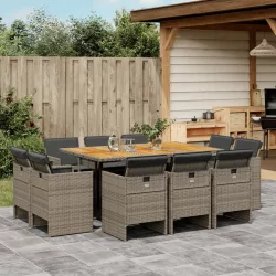   11 részes szürke polyrattan kerti ülőgarnitúra párnákkal