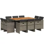 11 részes szürke polyrattan kerti ülőgarnitúra párnákkal