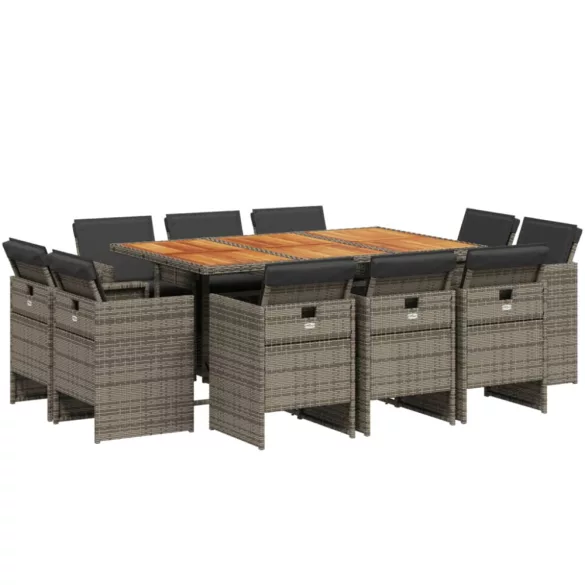 11 részes szürke polyrattan kerti ülőgarnitúra párnákkal