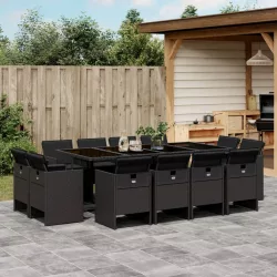   13 részes fekete polyrattan kerti ülőgarnitúra párnákkal