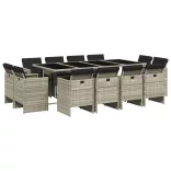 13 részes szürke polyrattan kerti étkezőgarnitúra párnákkal