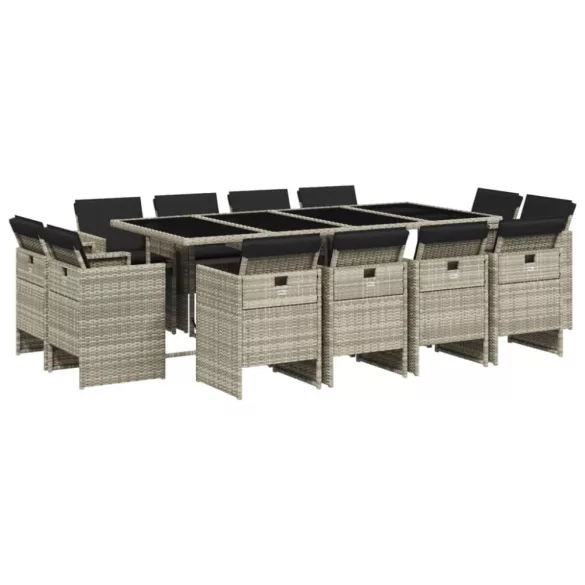 13 részes szürke polyrattan kerti étkezőgarnitúra párnákkal