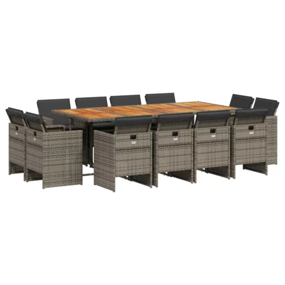 13 részes szürke polyrattan kerti ülőgarnitúra párnákkal