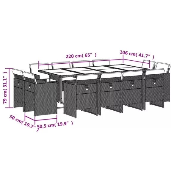 13 részes szürke polyrattan kerti ülőgarnitúra párnákkal