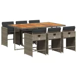 7 részes szürke polyrattan kerti étkezőgarnitúra párnával