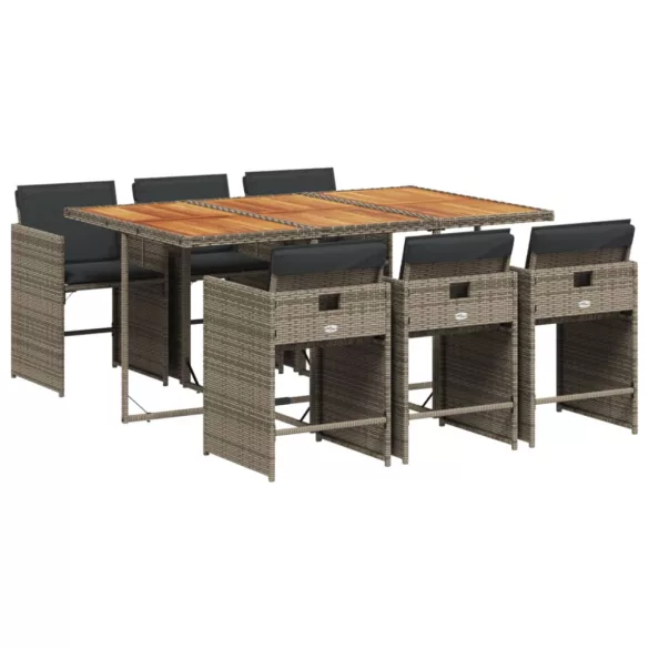 7 részes szürke polyrattan kerti étkezőgarnitúra párnával