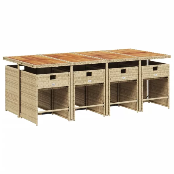 9 részes bézs polyrattan kerti étkezőgarnitúra párnákkal