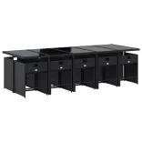 11 részes fekete polyrattan kerti étkezőgarnitúra párnákkal
