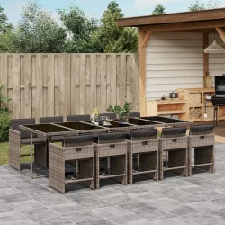   11 részes szürke polyrattan kerti ülőgarnitúra párnákkal