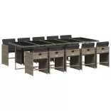 11 részes szürke polyrattan kerti ülőgarnitúra párnákkal