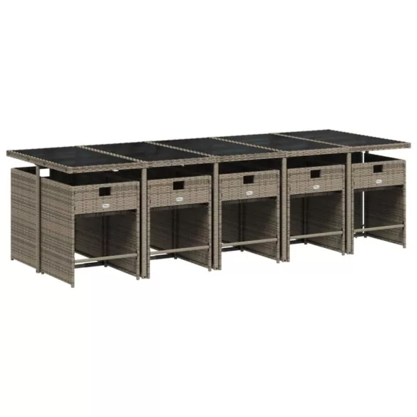 11 részes szürke polyrattan kerti ülőgarnitúra párnákkal