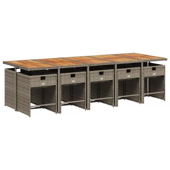 11 részes szürke polyrattan kerti ülőgarnitúra párnákkal