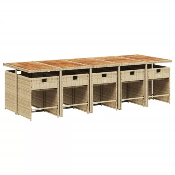 11 részes bézs polyrattan kerti étkezőgarnitúra párnákkal