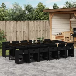   13 részes fekete polyrattan kerti ülőgarnitúra párnákkal