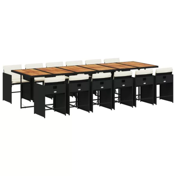 13 részes fekete polyrattan kerti ülőgarnitúra párnákkal