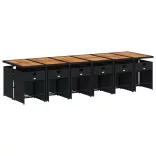 13 részes fekete polyrattan kerti ülőgarnitúra párnákkal