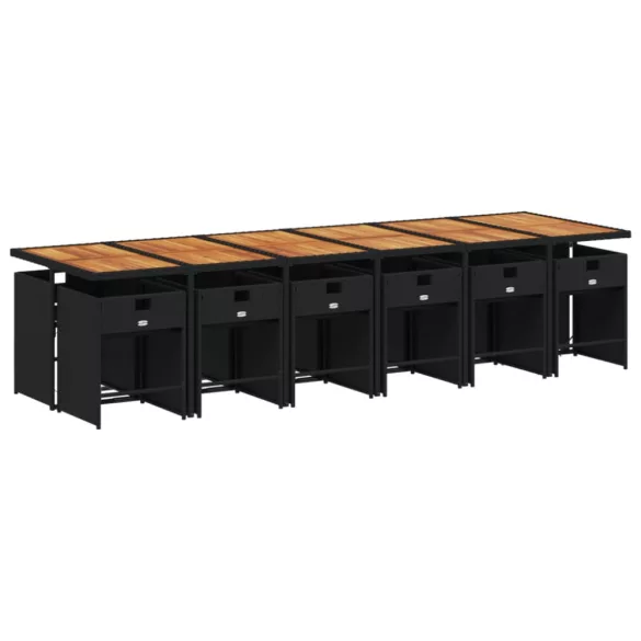 13 részes fekete polyrattan kerti ülőgarnitúra párnákkal