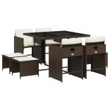 9 részes barna polyrattan kerti étkezőgarnitúra párnákkal