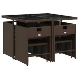 9 részes barna polyrattan kerti étkezőgarnitúra párnákkal