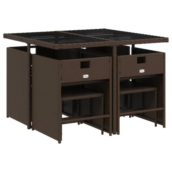 9 részes barna polyrattan kerti étkezőgarnitúra párnákkal