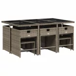 11 részes szürke polyrattan kerti ülőgarnitúra párnákkal
