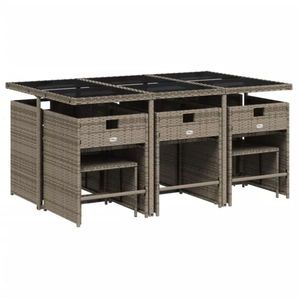 11 részes szürke polyrattan kerti ülőgarnitúra párnákkal