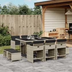   11 részes világosszürke polyrattan kerti ülőgarnitúra párnákkal