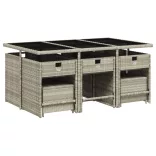 11 részes világosszürke polyrattan kerti ülőgarnitúra párnákkal