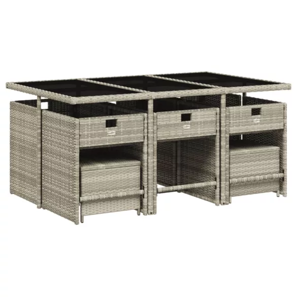 11 részes világosszürke polyrattan kerti ülőgarnitúra párnákkal
