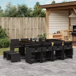   13 részes fekete polyrattan kerti ülőgarnitúra párnákkal