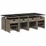 13 részes szürke polyrattan kerti ülőgarnitúra párnákkal