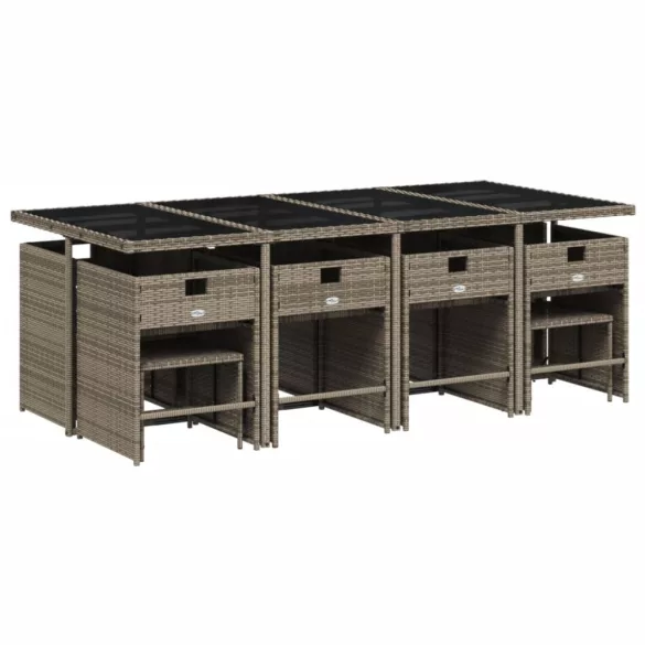 13 részes szürke polyrattan kerti ülőgarnitúra párnákkal