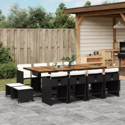   13 részes fekete polyrattan kerti ülőgarnitúra párnákkal