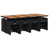 13 részes fekete polyrattan kerti ülőgarnitúra párnákkal