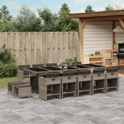   15 részes szürke polyrattan kerti étkezőgarnitúra párnákkal