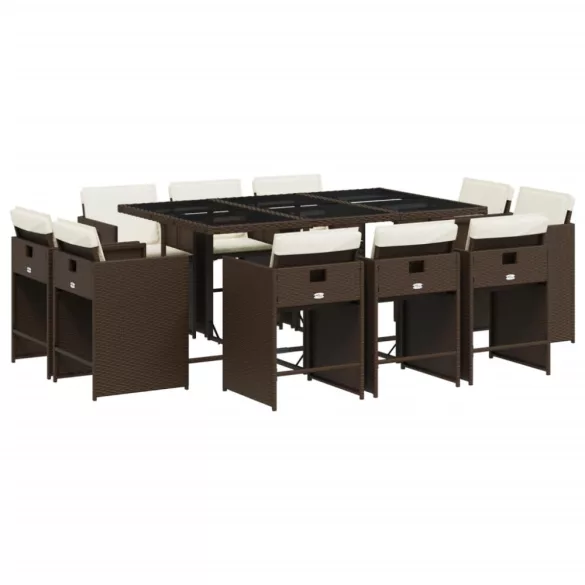 11 részes barna polyrattan kerti ülőgarnitúra párnákkal