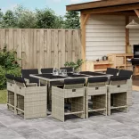 11 részes világosszürke polyrattan kerti ülőgarnitúra párnákkal