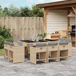   11részes vegyes bézs polyrattan kerti étkezőgarnitúra párnákkal