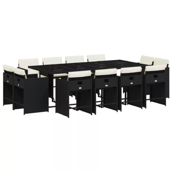 13 részes fekete polyrattan kerti ülőgarnitúra párnákkal