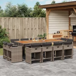   13 részes szürke polyrattan kerti ülőgarnitúra párnákkal